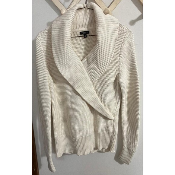 Talbots Sweaters - Talbots Womens Sweater Faux Wrap Shawl Collar Chunky Knit Pullover  Ivory Size M